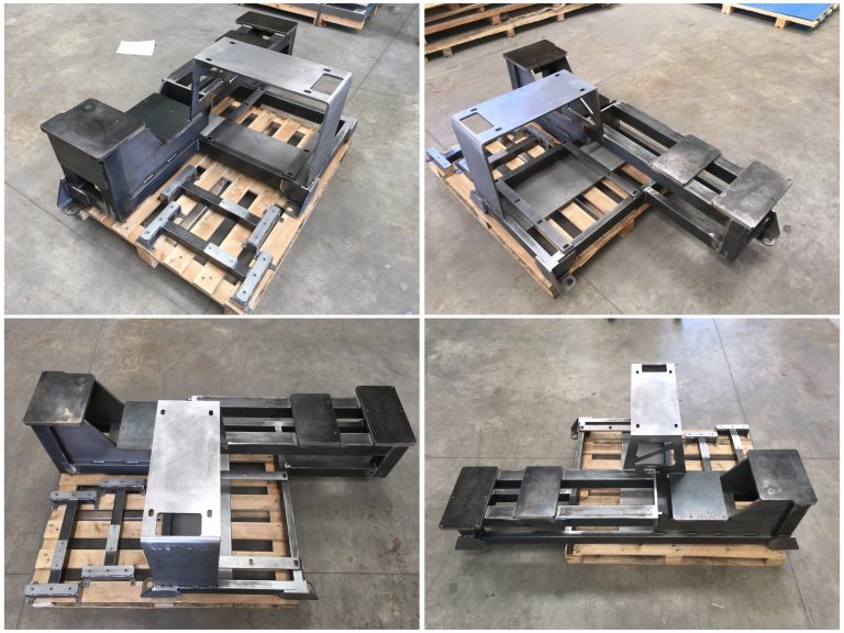 Montage de quatre vues du châssis mécano-soudé pour machine spéciale fabriqué par SEROM